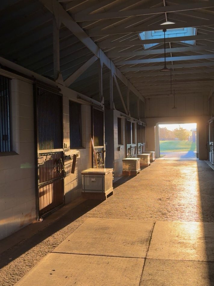 Solaris Farm barn aisle at sunset